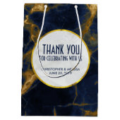 Sac Cadeau Moyen Marbre bleu marine et or Marbre moderne Merci Mari (Dos)