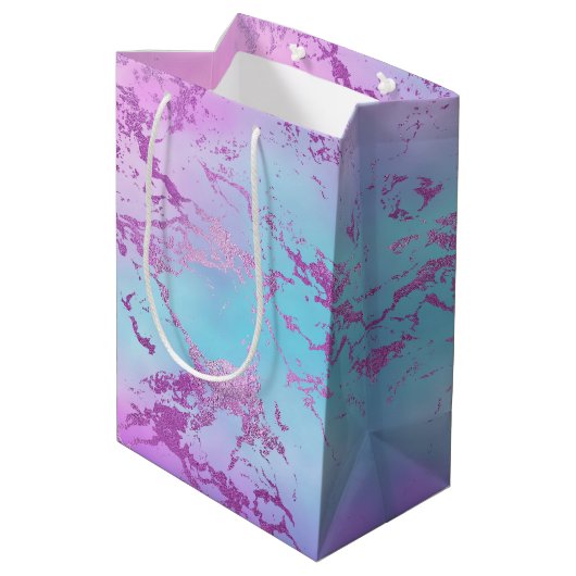 Sac Cadeau Moyen Marbre Chic | Glamour Étincelant Violet Pourpre Bl (Dos Angle)