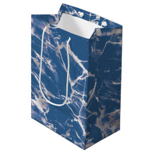 Sac Cadeau Moyen Marbre d'argent bleu