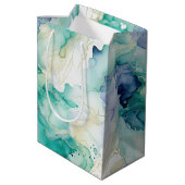 Sac Cadeau Moyen Marbre d'encre bleue Mint Aqua (Dos Angle)