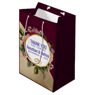 Sac Cadeau Moyen Marbre d'or et fleurs de Bourgogne Mariage Faveur