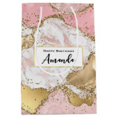 Sac Cadeau Moyen Marbre rose or Rose de luxe Design Anniversaire