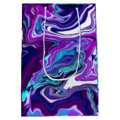 Sac Cadeau Moyen Marbre violet, bleu et Turquoise Abstrait (Dos)