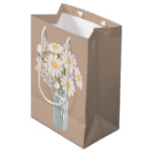 Sac Cadeau Moyen Marguerites blanches Mason Jar sur beige (Devant Angle)