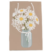 Sac Cadeau Moyen Marguerites blanches Mason Jar sur beige (Devant)