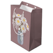 Sac Cadeau Moyen Marguerites blanches Mason Jar sur Rosy Brown (Dos Angle)