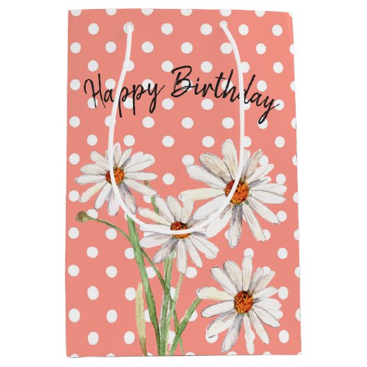 Sac Cadeau Moyen Marguerites blanches sur Pois (Devant)