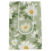 Sac Cadeau Moyen Marguerites blanches sur Sage Green (Dos)