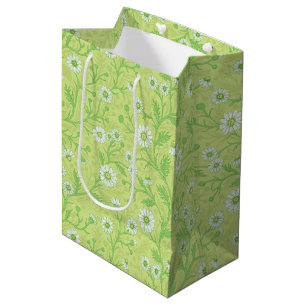 Sac Cadeau Moyen Marguerites en blanc et vert sur fond vert miel