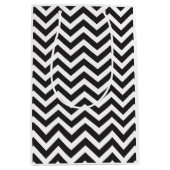 Sac Cadeau Moyen Mariage Anniversaire Chevron Épais Noir & Blanc (Devant)