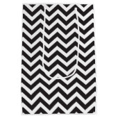Sac Cadeau Moyen Mariage Anniversaire Chevron Épais Noir & Blanc (Dos)