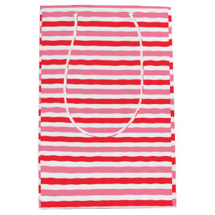 Sac Cadeau Moyen Mariage Blanc Rouge Rose Rayures