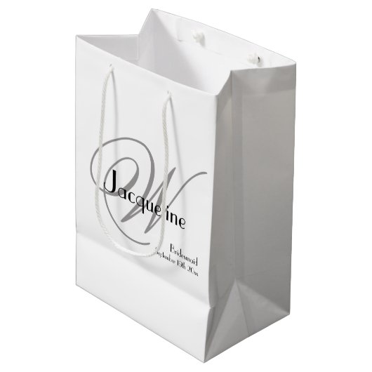 Sac Cadeau Moyen Mariage Bridesmaid Cadeau Monogramme Chic Moderne (Devant Angle)