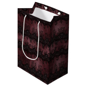 Sac Cadeau Moyen Mariage Burgundy Noir Fausse Dentelle