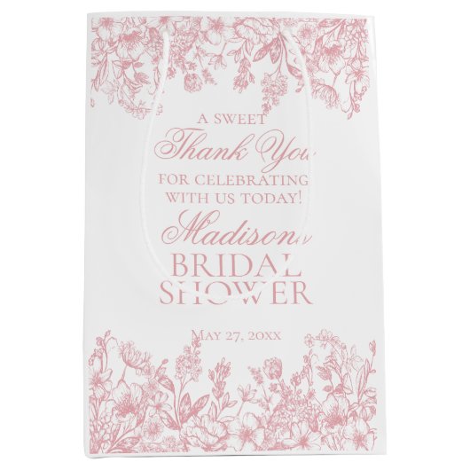 Sac Cadeau Moyen Mariage Champêtre Rose Chinoiserie Vintage (Devant)
