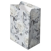 Sac Cadeau Moyen Mariage Chic Gris Argent Blanc Floral (Dos Angle)