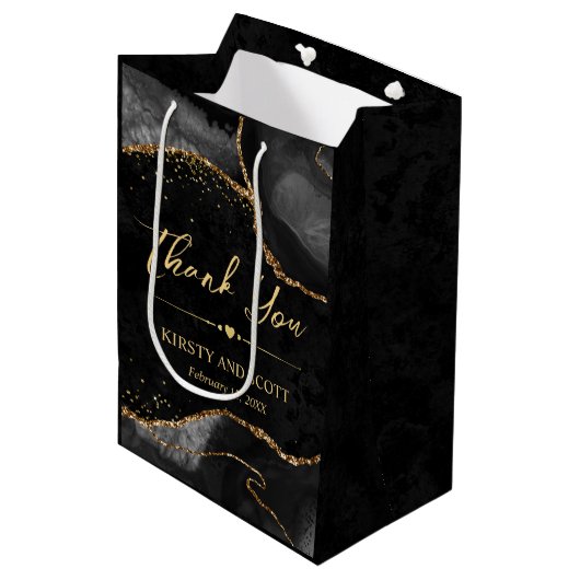 Sac Cadeau Moyen Mariage d'agate de Parties scintillant Black et Go (Devant Angle)
