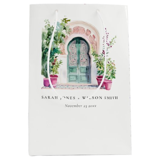 Sac Cadeau Moyen Mariage d'aquarelle de porte marocaine tropicale (Devant)