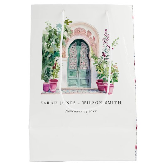 Sac Cadeau Moyen Mariage d'aquarelle de porte marocaine tropicale (Dos)