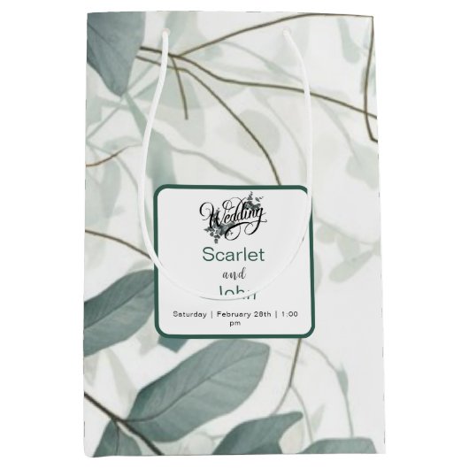 Sac Cadeau Moyen Mariage d'aquarelle moderne sauge vert eucalyptus (Devant)