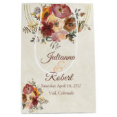 Sac Cadeau Moyen Mariage d'automne fleuri et or (Devant)