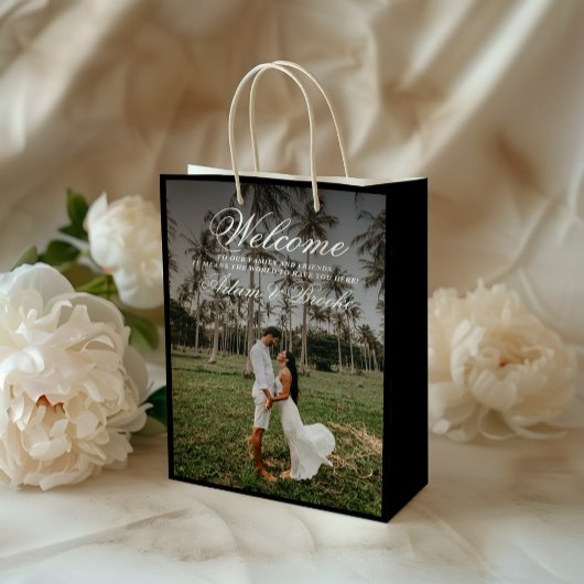 Sac Cadeau Moyen Mariage de calligraphie simple moderne Bienvenue