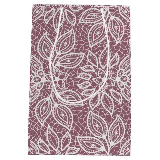 Sac Cadeau Moyen Mariage de dentelle intemporel Mauve et blanc (Dos)