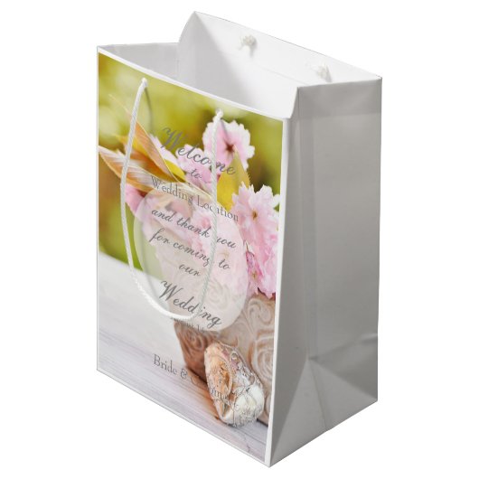Sac Cadeau Moyen Mariage de fleurs de cerisier-rose (Devant Angle)