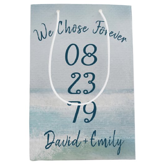 Sac Cadeau Moyen Mariage de l'anniversaire de l'aquarelle océanique (Devant)