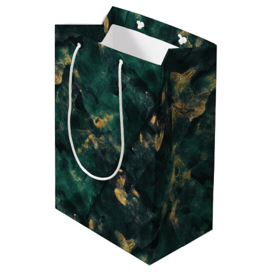 Sac Cadeau Moyen Mariage de marbre vert émeraude (Dos Angle)