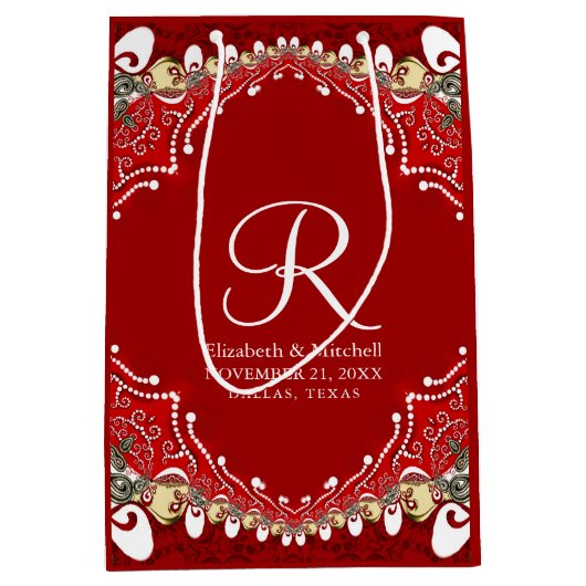 Sac Cadeau Moyen Mariage de monogramme Batik de Bohême Rouge (Devant)