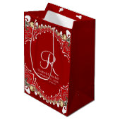 Sac Cadeau Moyen Mariage de monogramme Batik de Bohême Rouge (Devant Angle)