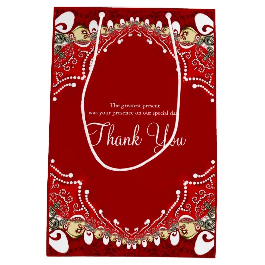 Sac Cadeau Moyen Mariage de monogramme Batik de Bohême Rouge (Dos)