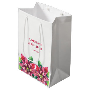 Sac Cadeau Moyen Mariage de Noël au poinsettia rouge