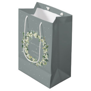 Sac Cadeau Moyen Mariage d'hiver Seafoam Green Snowberry+Eucalyptus
