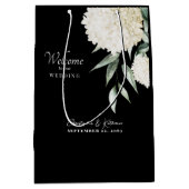 Sac Cadeau Moyen Mariage d'Hydrangea noir et blanc Foliing (Devant)