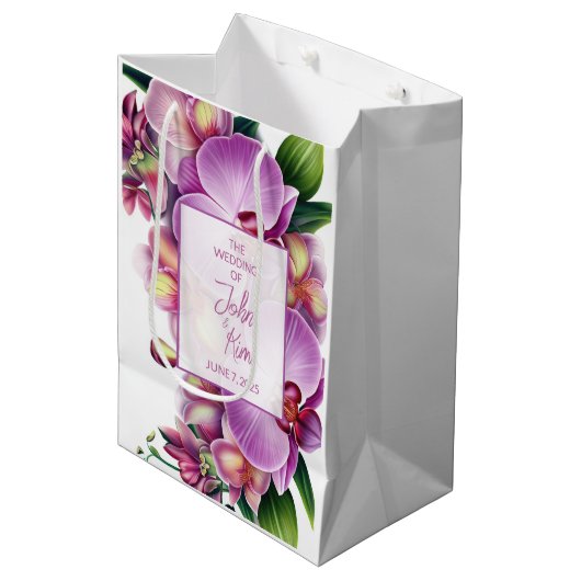 Sac Cadeau Moyen Mariage d'orchidées florales (Devant Angle)