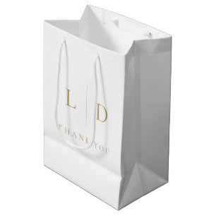 Sac Cadeau Moyen Mariage Élégant Minimaliste Monogramme Blanc et Or