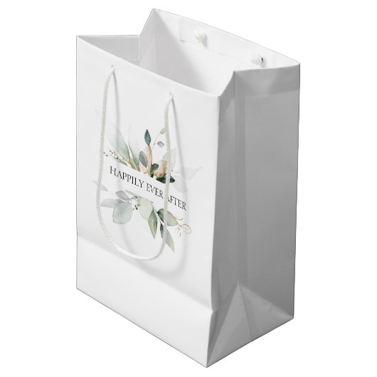 Sac Cadeau Moyen Mariage Élégant Verdure Joyeusement Après (Devant Angle)