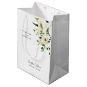 Sac Cadeau Moyen Mariage Faveur Bienvenue Floral Blanc (Devant Angle)