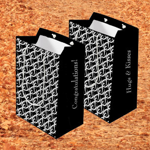 Sac Cadeau Moyen Mariage Félicitations personnalisées en noir et bl