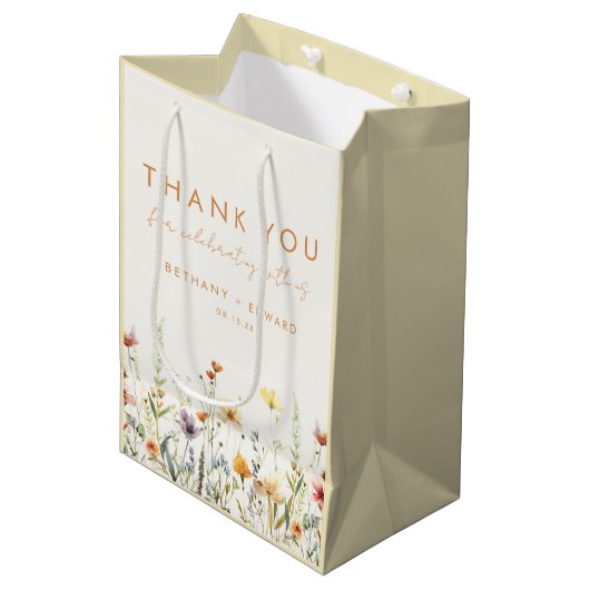 Sac Cadeau Moyen Mariage Fleur sauvage rustique (Devant Angle)