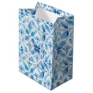 Sac Cadeau Moyen Mariage Fleurie en Batik Bleu Blanc