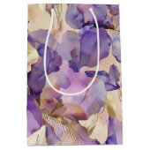 Sac Cadeau Moyen Mariage Fleuris Iris Violet Or Romantique (Devant)