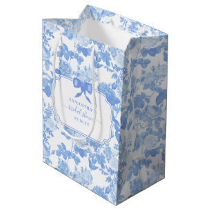 Sac Cadeau Moyen Mariage Fleurs de Roses Bleu Blanc Chinoiserie