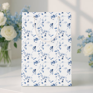 Sac Cadeau Moyen Mariage Floral Art Fin Bleu Poussiéreux 