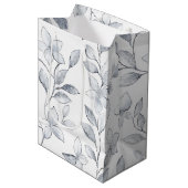Sac Cadeau Moyen Mariage floral blanc argenté (Devant Angle)
