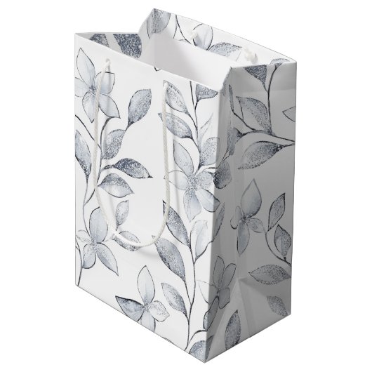 Sac Cadeau Moyen Mariage floral blanc argenté (Dos Angle)
