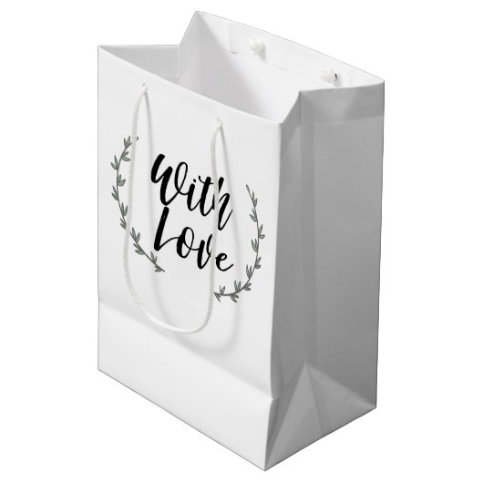 Sac Cadeau Moyen Mariage Floral Branches de Fleurs Rustique Avec Am (Devant Angle)