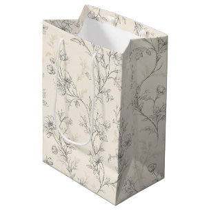 Sac Cadeau Moyen Mariage Floral Chic Crème